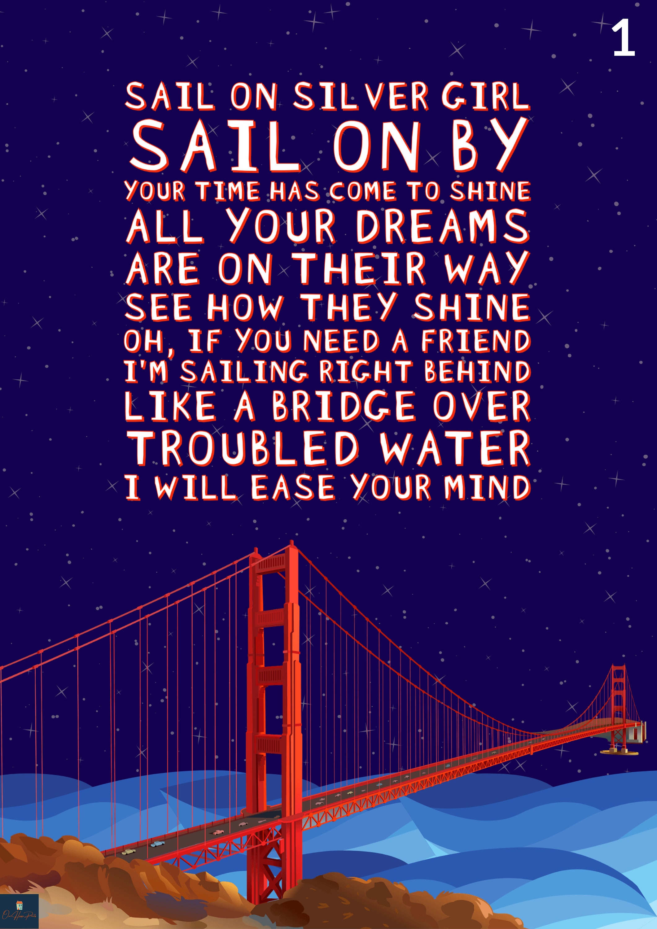 Bridge Over Troubled Water Lyrics Print Simon and Garfunkel Etsy UK(08)