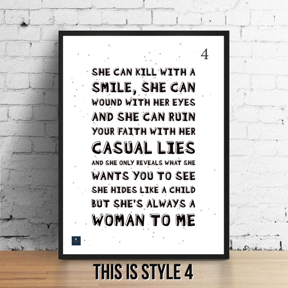 Billy Joel Poster She S Always A Woman Lyrics Typography - Anynee