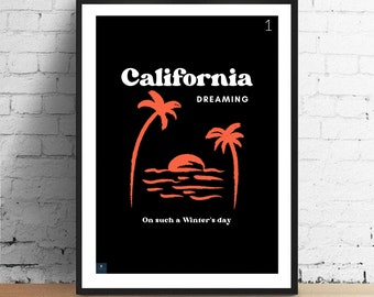 California Dreaming Lyrics Print - Mamas & Papas Inspired Music Poster Mama Cass Housewarming/Birthday Gift Wall Art Decor Typography 60s