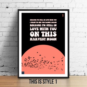 Harvest Moon Lyrics Print -Neil Young Inspired Music Poster. Housewarming/Fathers Day Gift Wall Art Decor Typography 70s Folk Music Harvest