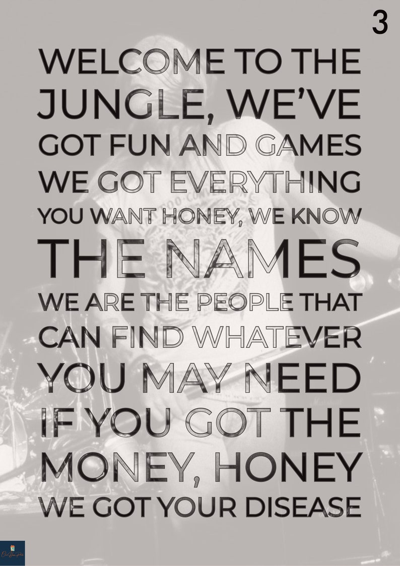to the Jungle Lyrics Print Guns N Roses Inspired Etsy UK