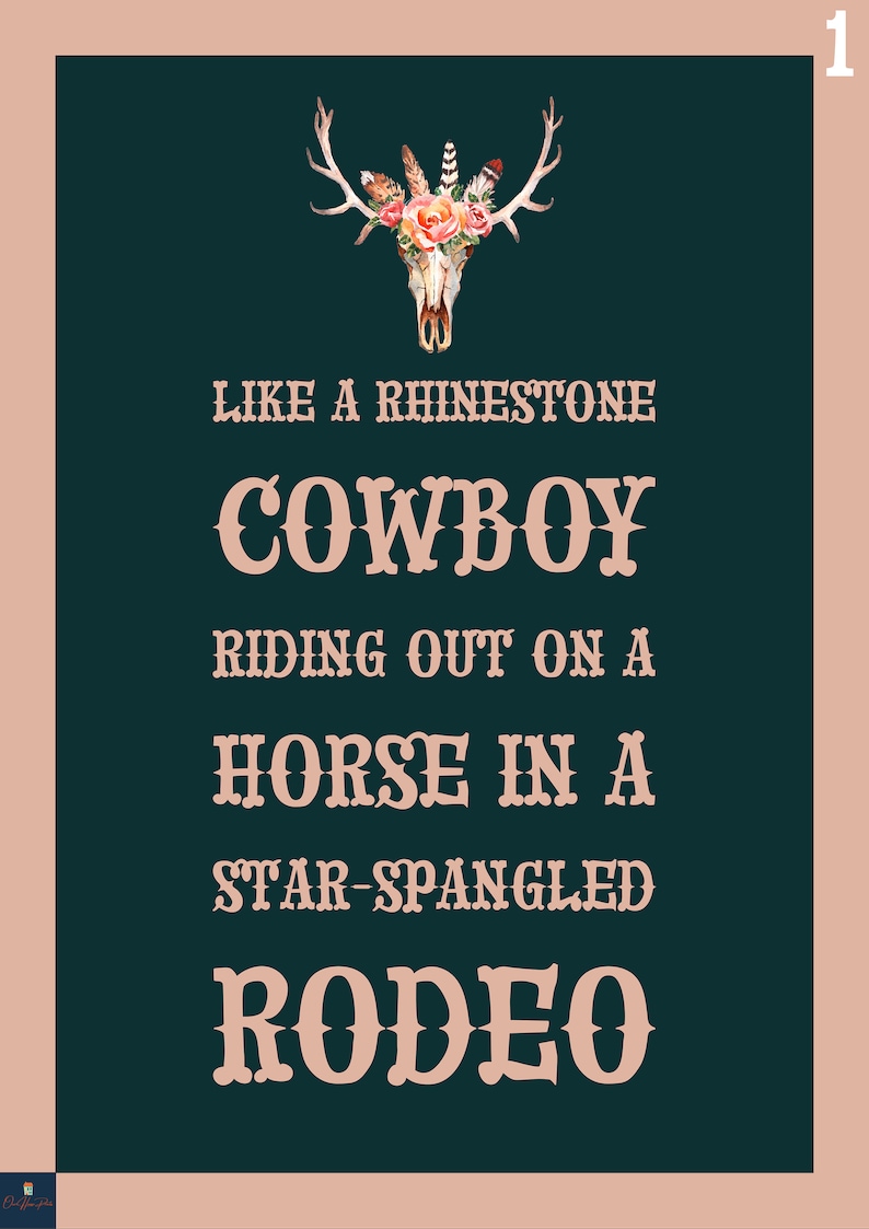 Rhinestone Cowboy Lyrics Print Glen Campbell Inspired Music Etsy