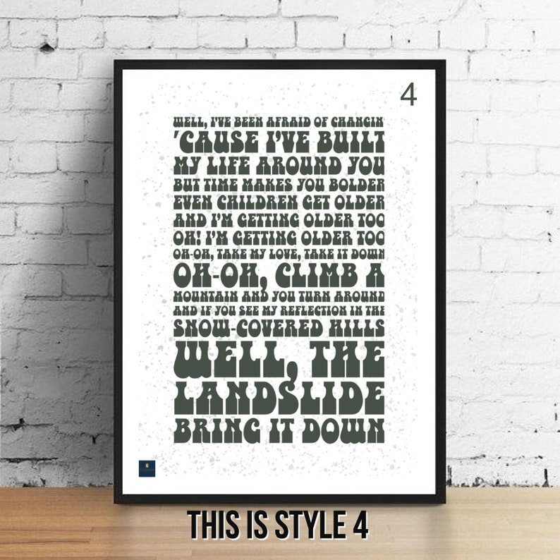 Fleetwood Mac Song Lyrics Landslide Landslide Lyrics Print Fleetwood Mac Inspired Music Poster. - Etsy UK