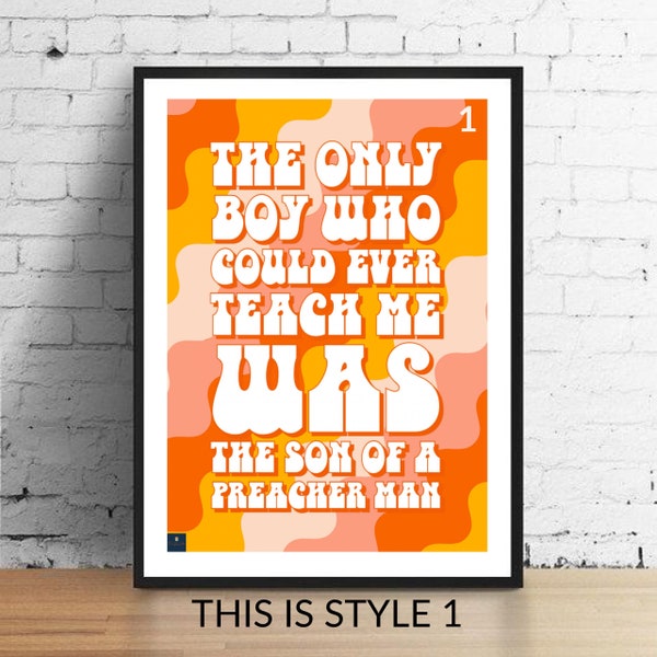 Son Of A Preacher Lyrics Print - Dusty Springfield Inspired Music Poster. Housewarming Gift Typography art 60s RnB Music