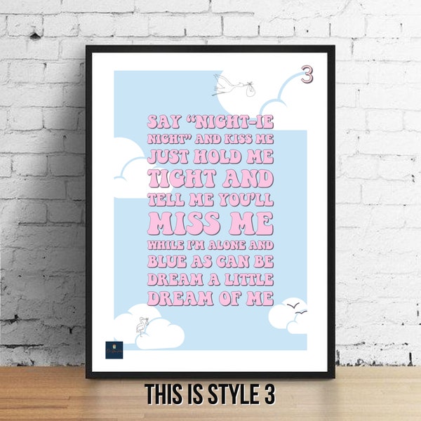 Dream A Little Dream Of Me Lyrics Print - Mamas and Papas Inspired Music Poster. Housewarming/Birthday Gift Wall Art Decor Typography 60s