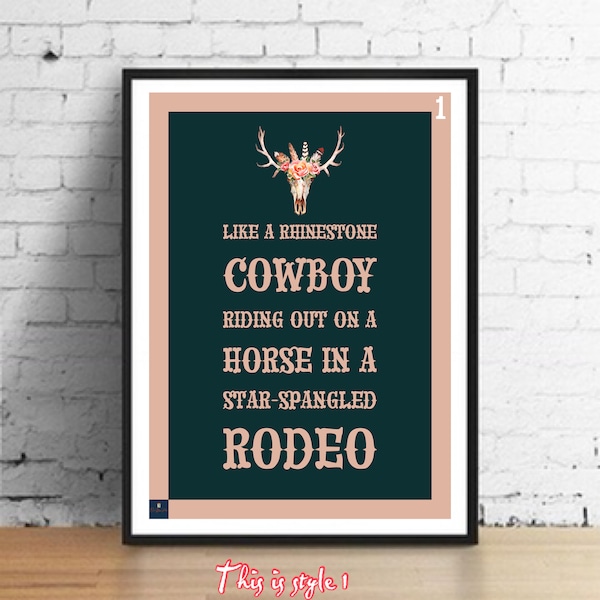 Rhinestone Cowboy Lyrics Print - Glen Campbell Inspired Music Poster. Housewarming/Birthday Gift Wall Art Decor 70s Country Music