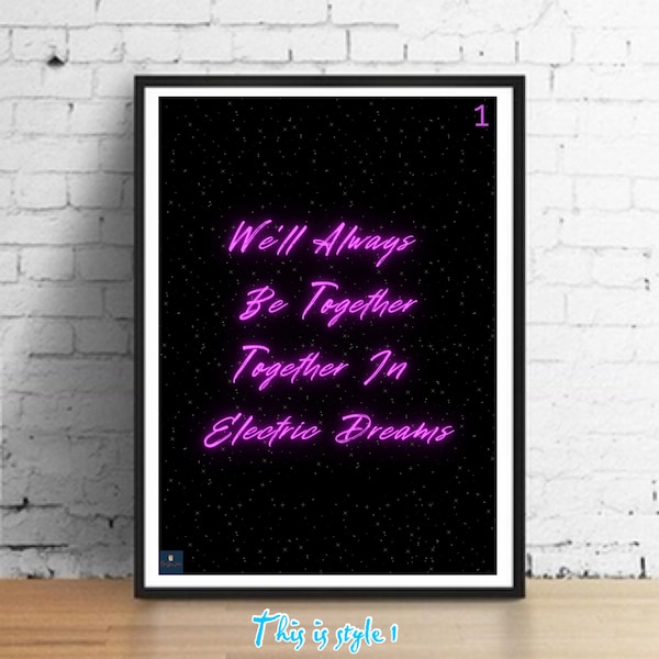 Electric Dreams Lyrics Print - Philip Oakey Giorgio Moroder Inspired Music Poster. Housewarming/Birthday Gift Wall Art Decor 80s Pop Music