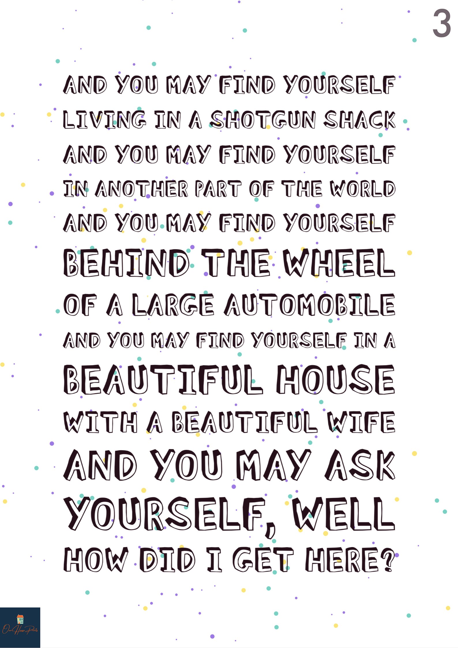 Once in A Lifetime Lyrics Print Talking Heads Inspired Music Etsy UK