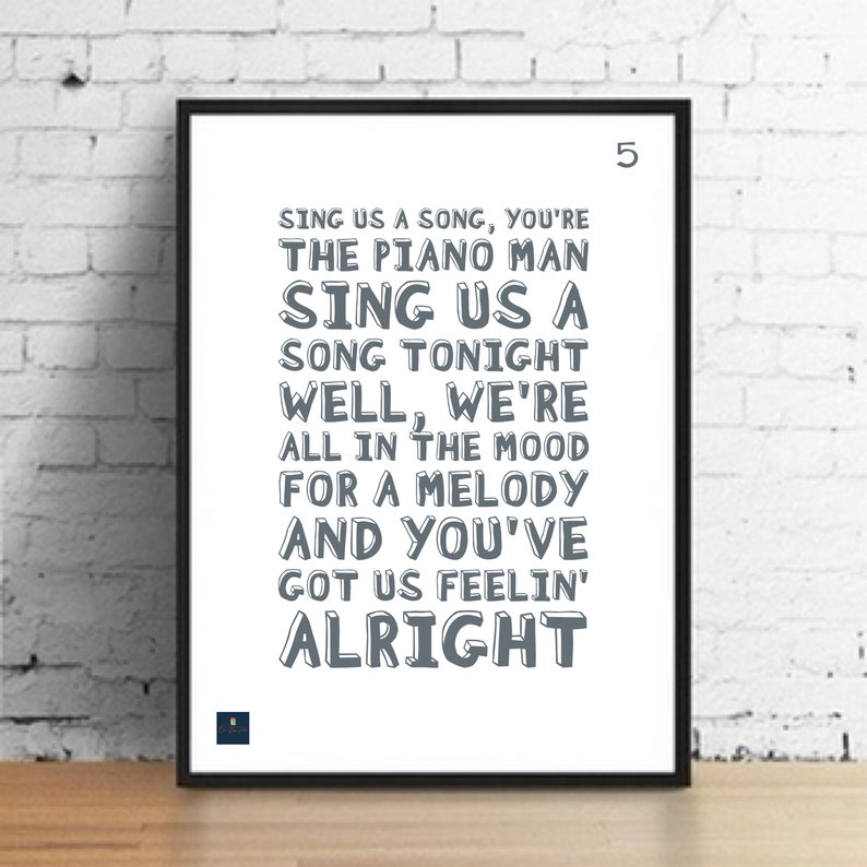 Piano Man Lyrics Print Billy Joel Inspired Music Poster. | Etsy