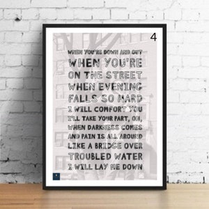 Bridge Over Troubled Water Lyrics Print Simon and Garfunkel Inspired