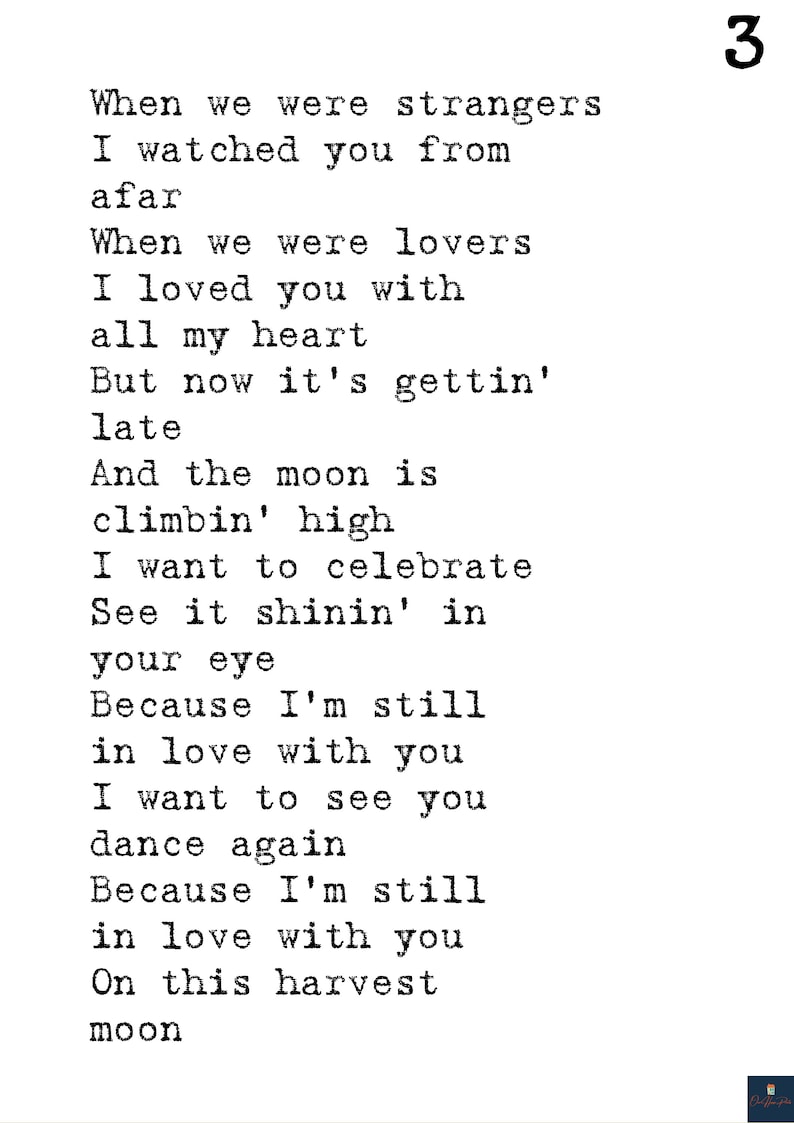 Harvest Moon Lyrics Print neil Young Inspired Music Poster. Etsy UK