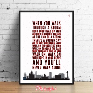 You'll Never Walk Alone Lyrics Print - Gerry & The Pacemakers Inspired Music Poster. Fathers Day Gift Wall Art Decor Typography Liverpool