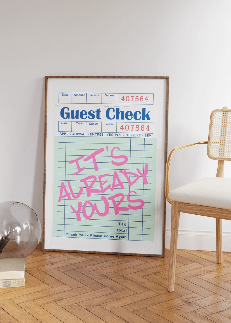 It's Already Yours Guest Check Art Print Bar Cart Decor Etsy
