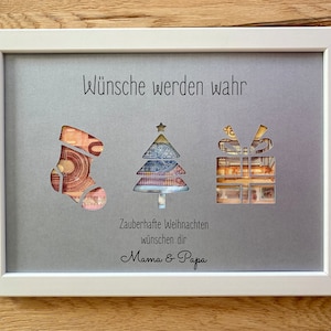 Personalisiertes Geldgeschenk „Weihnachtstrio“ zu Weihnachten für Leute, die schon alles haben optional mit weißem Rahmen 21x30 cm