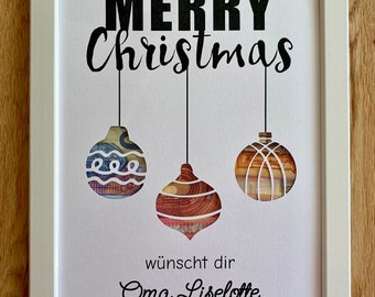 Personalisiertes Geldgeschenk „Christbaumkugeln“ zu Weihnachten für Leute, die schon alles haben optional mit weißem Rahmen 21x30 cm