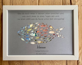 Personalisiertes Geldgeschenk „Fisch“ zur 1. heiligen Kommunion, Firmung, Konfirmation, Taufe oder Jugendweihe