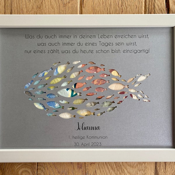 Personalisiertes Geldgeschenk „Fisch“ zur 1. heiligen Kommunion, Firmung, Konfirmation, Taufe oder Jugendweihe