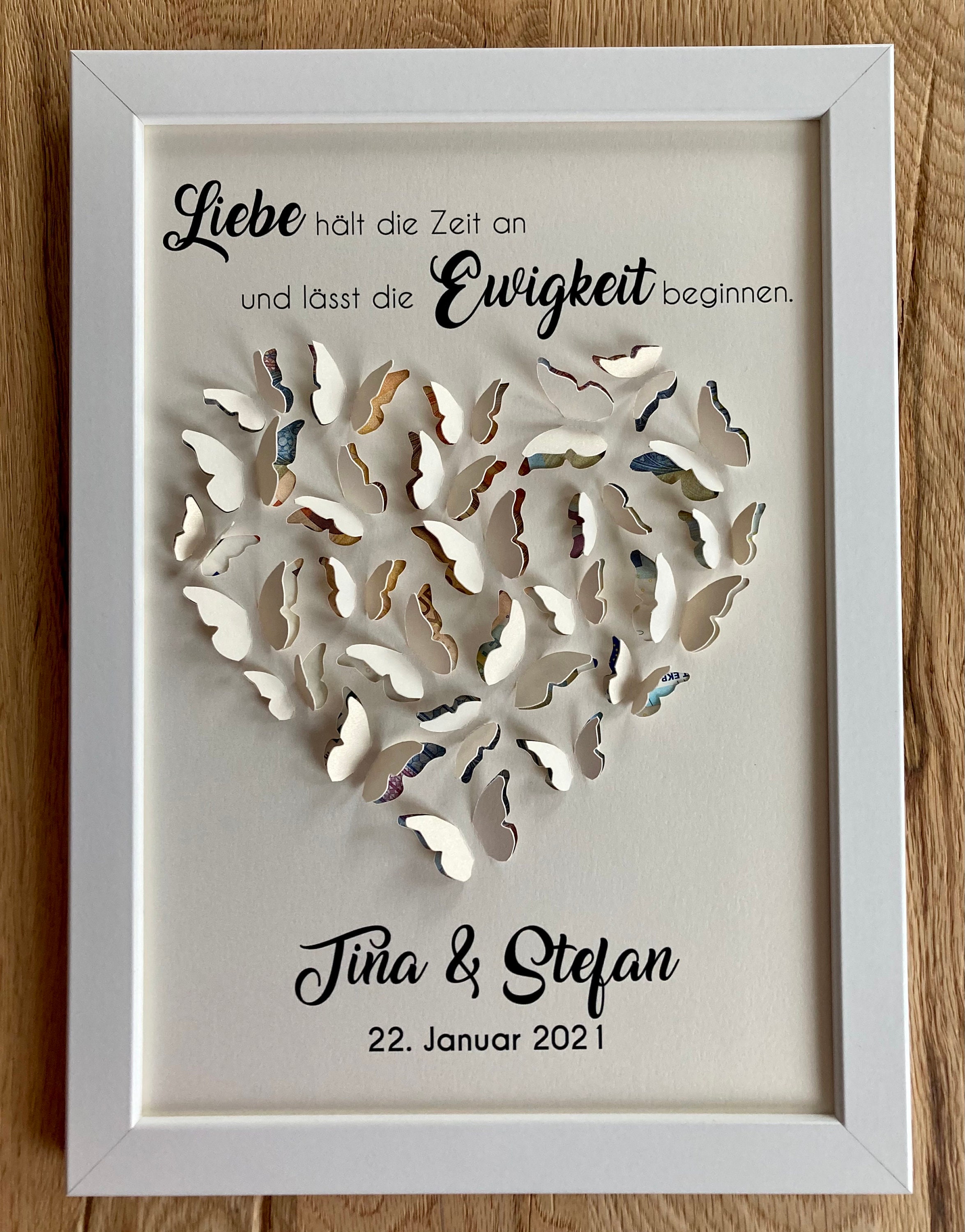 Personalized money gift "Heart" for the wedding optionally with a white frame 21 x 30 cm