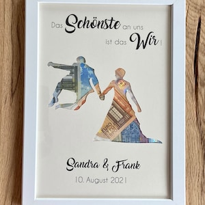 Personalisiertes Geldgeschenk Brautpaar zur Hochzeit optional mit weißem Rahmen 21x30 cm Bild 1