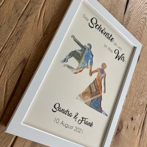 Personalisiertes Geldgeschenk Brautpaar zur Hochzeit optional mit weißem Rahmen 21x30 cm Bild 2