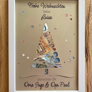 Personalisiertes Geldgeschenk „Tannenbaum“ zu Weihnachten für Leute, die schon alles haben optional mit weißem Rahmen 21x30 cm