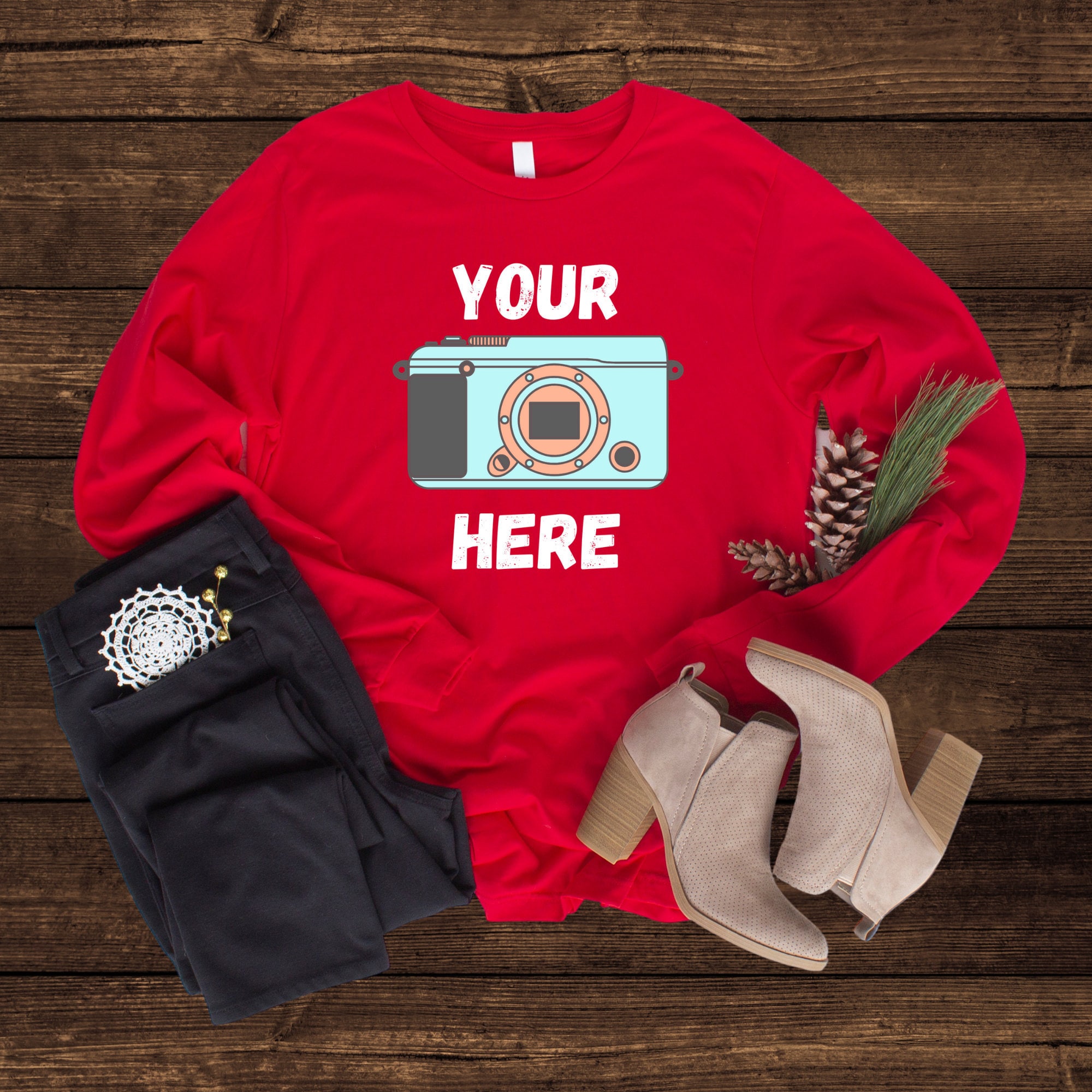 Red Sweater Holiday Mockup With Jeans And Shoes Hi Res Jpg