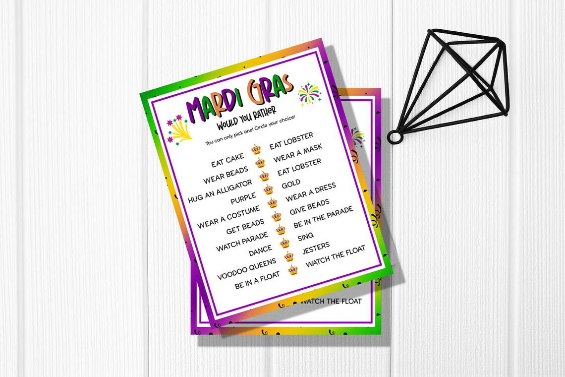 Mardi Gras Would You Rather Game for Kids, Mardi Gras Game, Mardi Gras ...