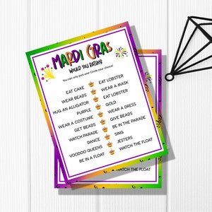 Mardi Gras Would You Rather Game for Kids, Mardi Gras Game, Mardi Gras ...