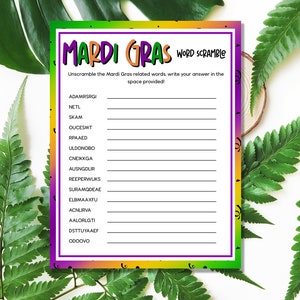 Mardi Gras Word Scramble | Word Scramble | Mardi Gras Party Games ...