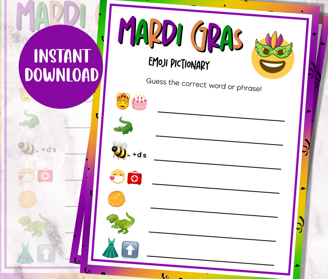 Mardi Gras Emoji Pictionary, Mardi Gras Emoji Game, Mardi Gras Activity