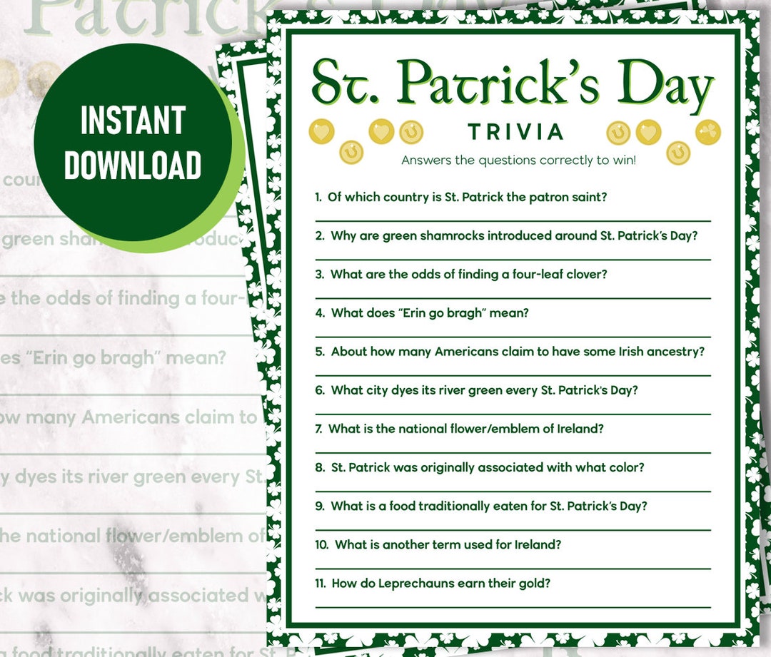 St Patrick's Day Trivia Game  Printable Trivia  St