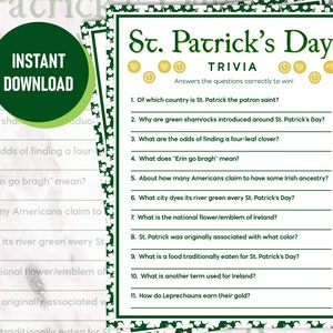 St Patrick's Day Trivia Game | Printable Trivia | St Patrick's Day ...
