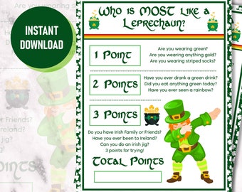 St Patrick's Day Games, Who is most like a Leprechaun, St Patricks Day Party Games, St Patricks Day Activity Kids, St Patricks Day Printable