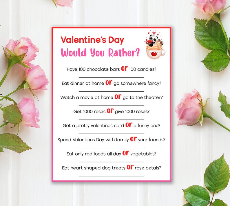 Valentine's Would You Rather Game for Kids, Printable Valentine's Party
