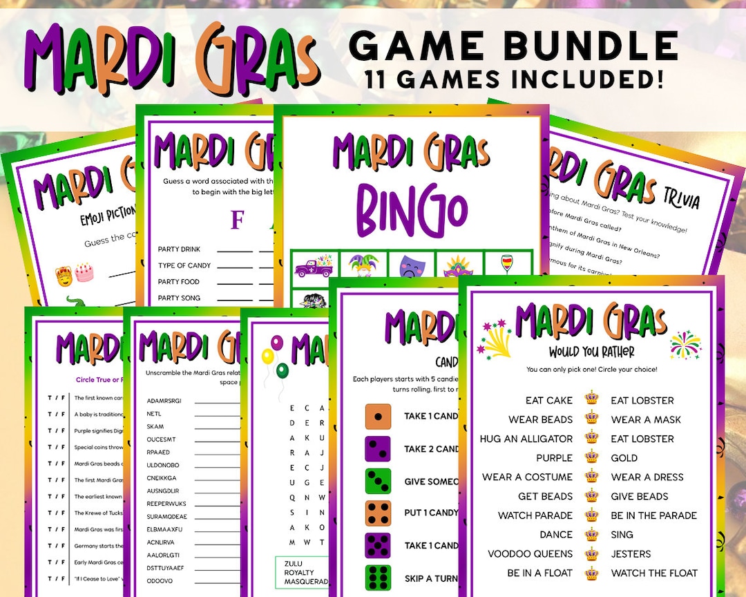 Mardi Gras Game Bundle  Mardi Gras Games  Party Games  Kids