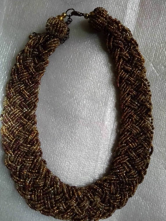 Awesome Vintage Thick Seed Bead Braided Necklace