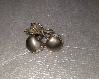 Craft Pewter Cherries with Rhinestones Pin