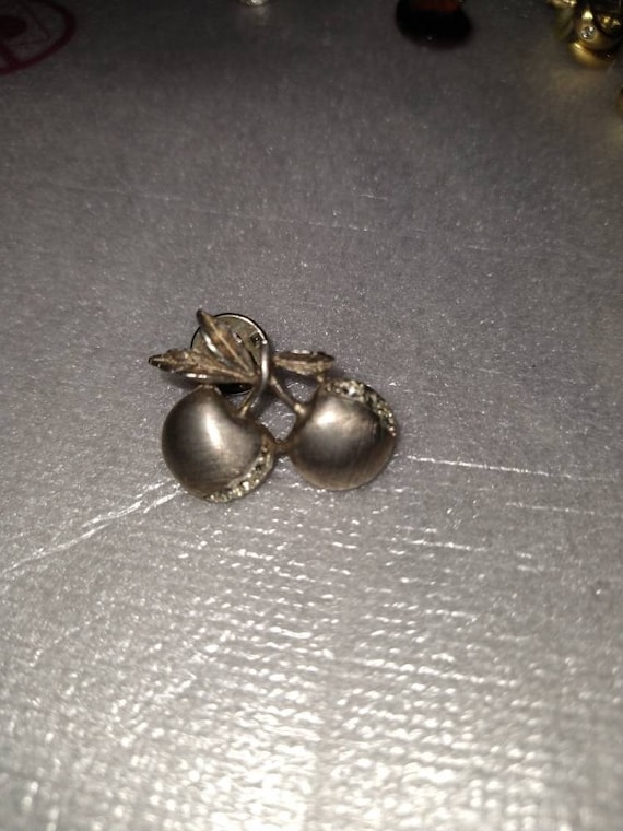 Craft Pewter Cherries with Rhinestones Pin - image 1