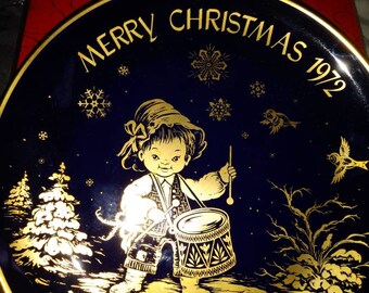 1972 Merry Christmas Cobalt Little Drummer Boy 1st issue Plate