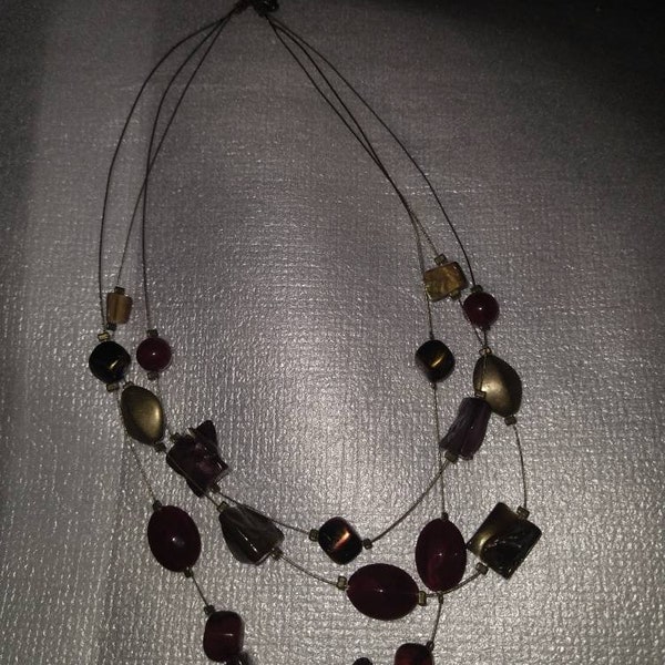 Vintage Tri-Strand Wire Gem Necklace