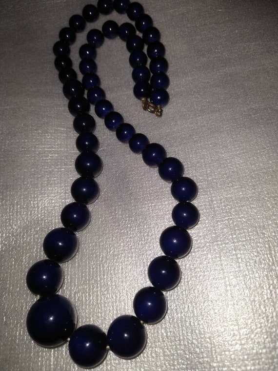Vintage Navy Blue Graduated Sized Bead 24" Necklac