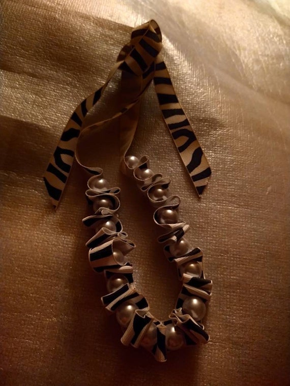 Black & White Fabric Zebra Print with Faux Pearl … - image 2