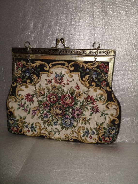 Vintage Petit Point Floral Tapestry Evening Purse - image 1