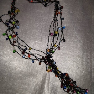 Vintage Multi Colored Glass Bead Lariat Necklace
