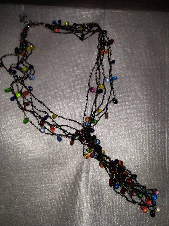 Vintage Multi Colored Glass Bead Lariat Necklace