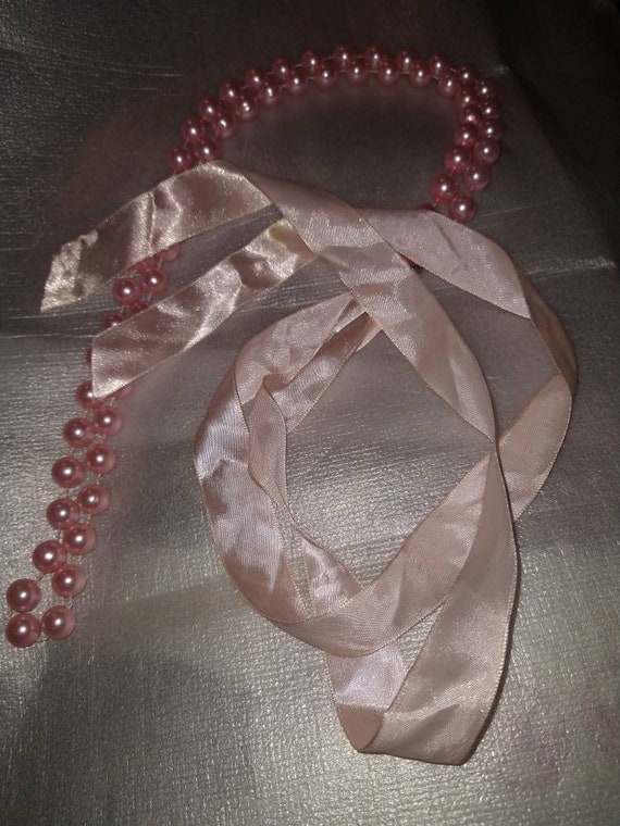 Long 60" Pink Ribbon & Bead Necklace - image 3