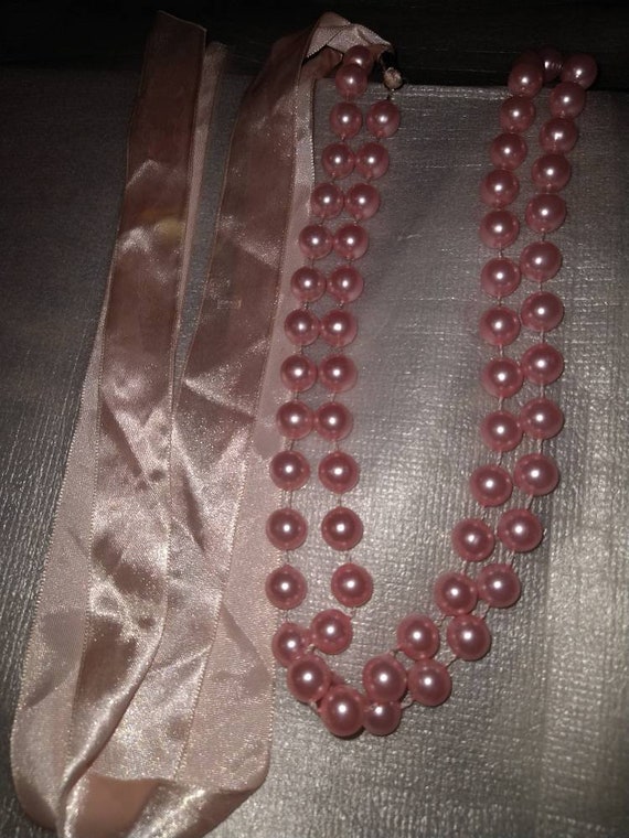 Long 60" Pink Ribbon & Bead Necklace - image 2