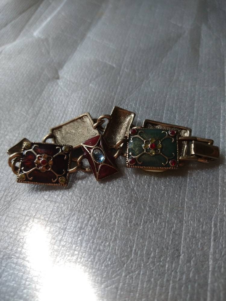Vintage 70s LC Enamel Metal Bracelet - Etsy