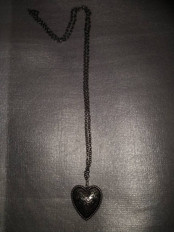 Silver Tone Puffed Scrollwork Heart Necklace - image 3