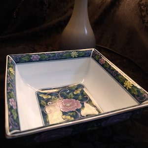 Andrea By Sadek Asian Blue Floral Square Bowl